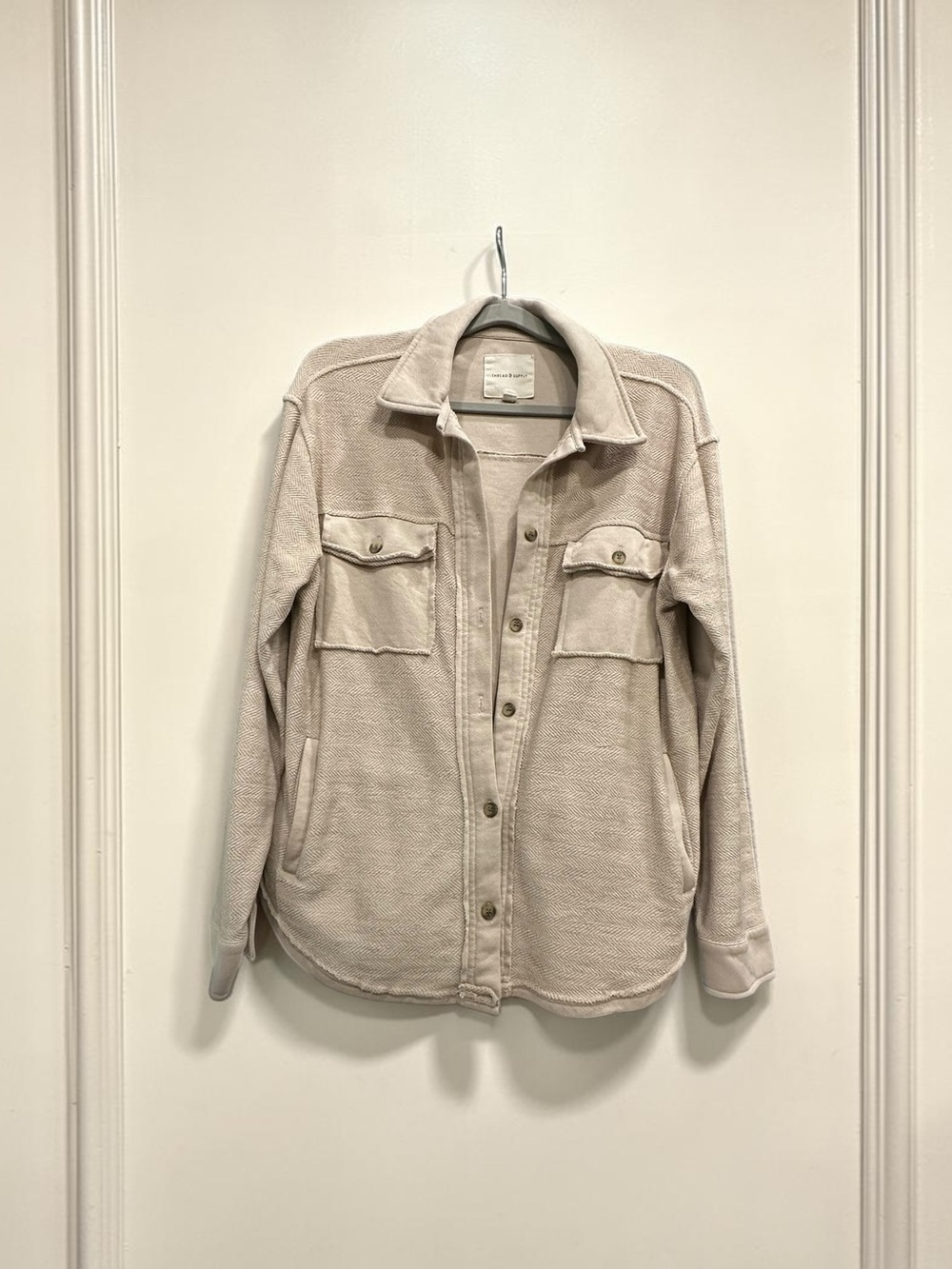 Thread & Supply Lightweight Textured Knit Shacket. Taupe. Size: Large